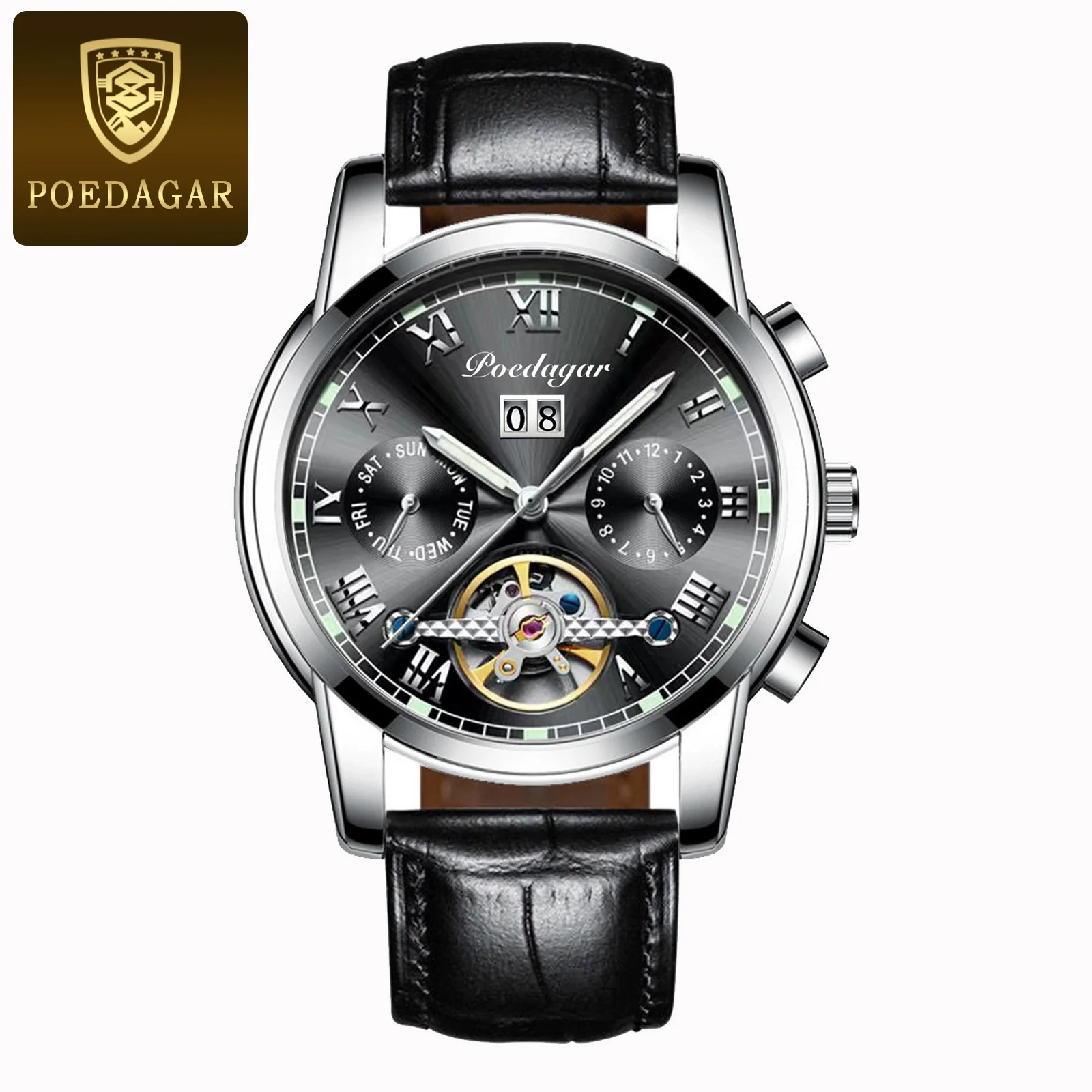 Men's Mechanical Alloy And Stainless Steel Waterproof Luminous Multifunction Leisure Watch With Through Bottom And Spiral Crown - Image 13
