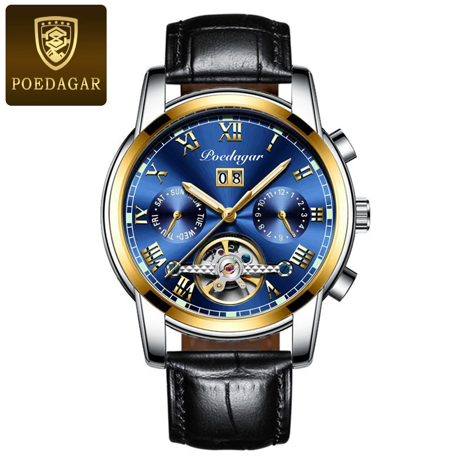 Men's Mechanical Alloy And Stainless Steel Waterproof Luminous Multifunction Leisure Watch With Through Bottom And Spiral Crown - Image 14