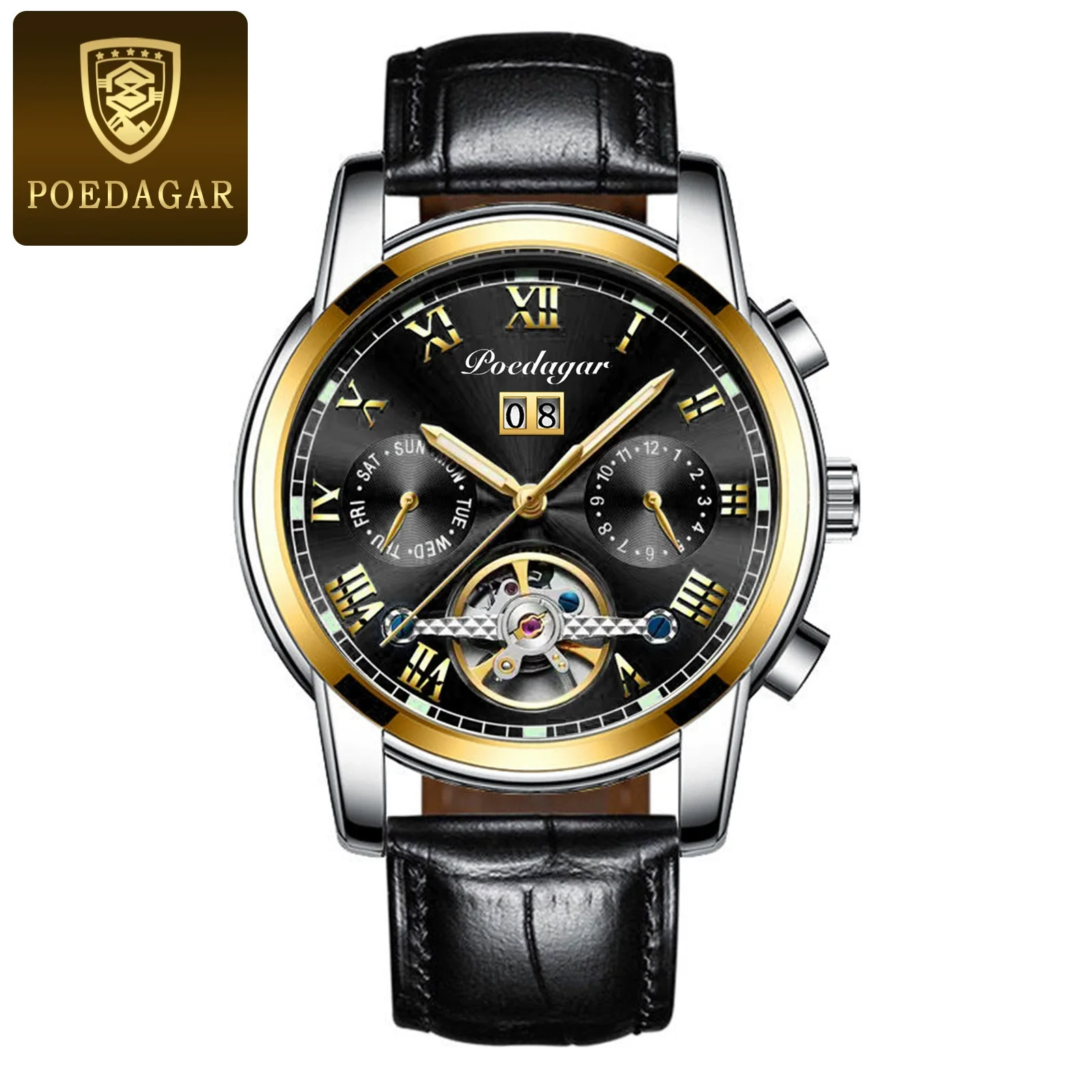 Men's Mechanical Alloy And Stainless Steel Waterproof Luminous Multifunction Leisure Watch With Through Bottom And Spiral Crown - Image 16