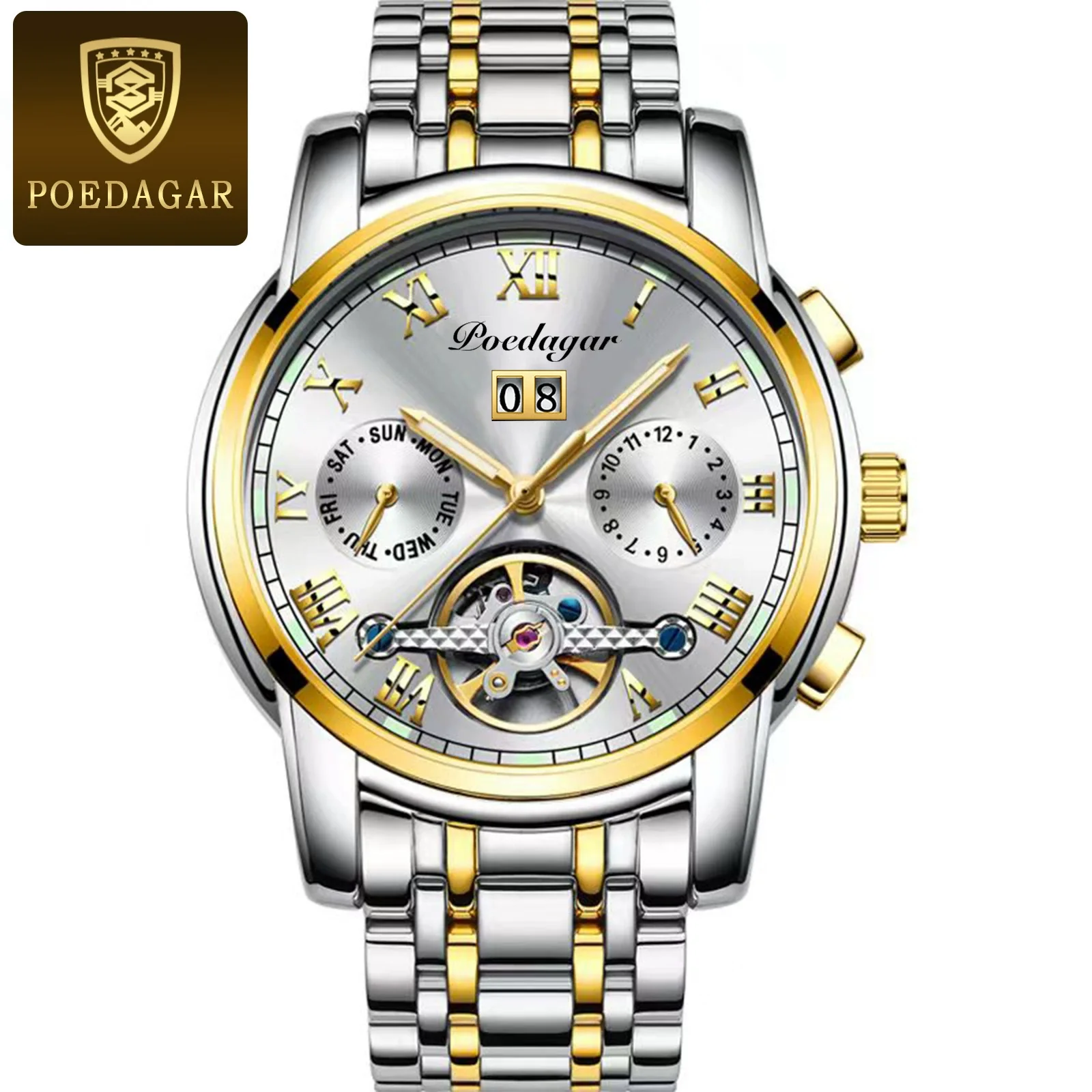 Men's Mechanical Alloy And Stainless Steel Waterproof Luminous Multifunction Leisure Watch With Through Bottom And Spiral Crown - Image 7