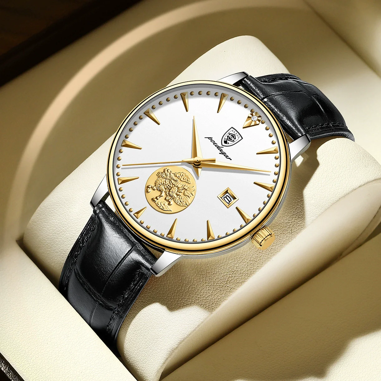 Men's Mechanical Ultrathin Watch Alloy Case Genuine Leather Strap Round Dial Sapphire Crystal Glass Mirror Leisure Style