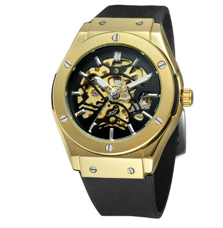 Men's Mechanical Watch Alloy Case Rubber Strap Stainless Steel Pin Buckle Round Dial Transparent Bottom Fashionable Casual - Image 6
