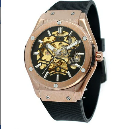 Men's Mechanical Watch Alloy Case Rubber Strap Stainless Steel Pin Buckle Round Dial Transparent Bottom Fashionable Casual - Image 7