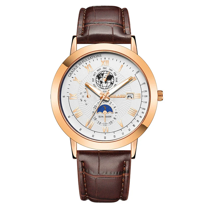 Men's Metal And Pu Quartz Watch With Round Dial Business Style