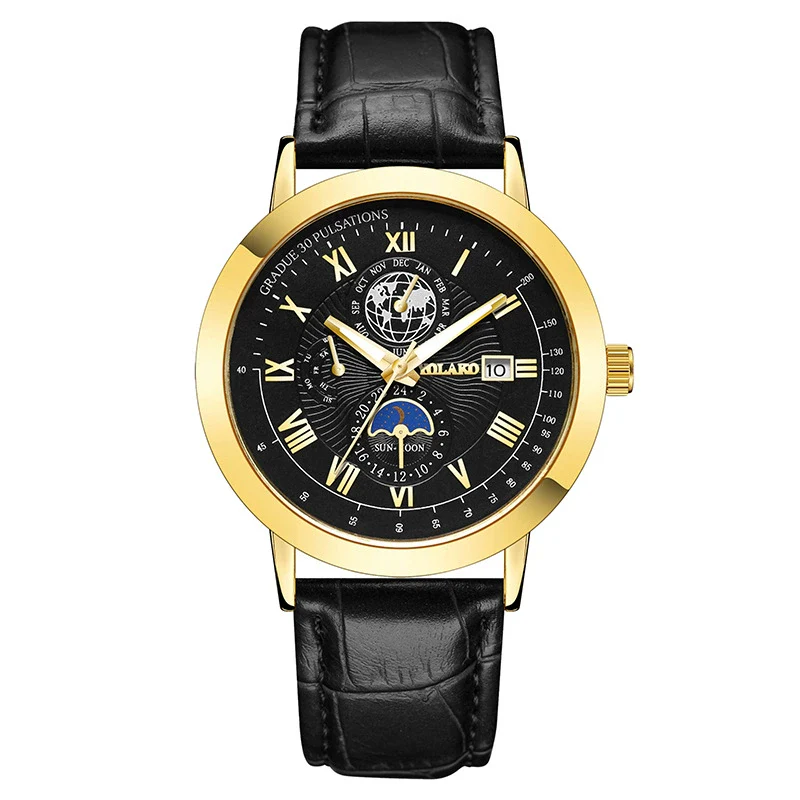 Men's Metal And Pu Quartz Watch With Round Dial Business Style - Image 10