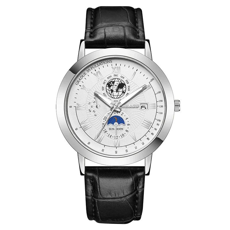 Men's Metal And Pu Quartz Watch With Round Dial Business Style - Image 5