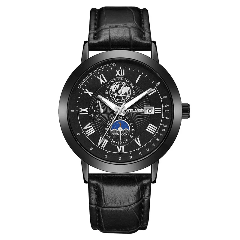 Men's Metal And Pu Quartz Watch With Round Dial Business Style - Image 6