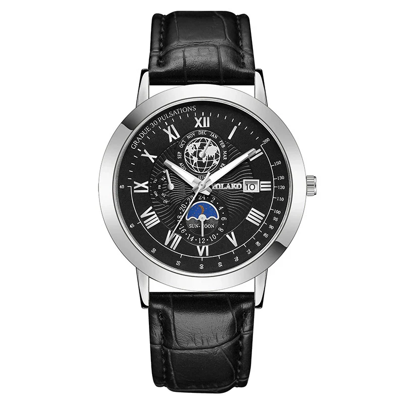 Men's Metal And Pu Quartz Watch With Round Dial Business Style - Image 7