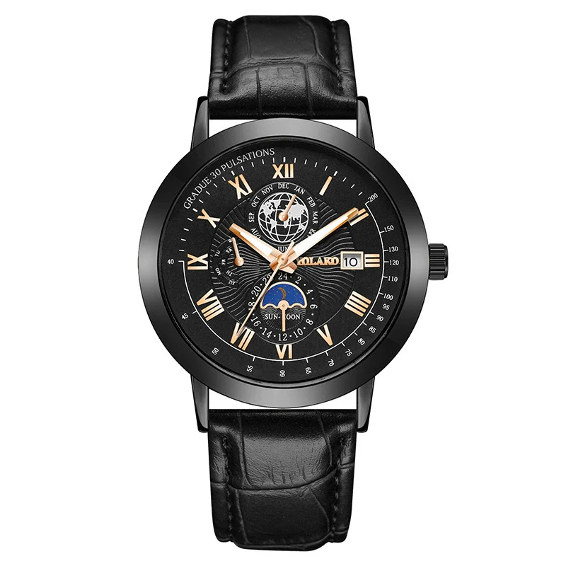 Men's Metal And Pu Quartz Watch With Round Dial Business Style - Image 8