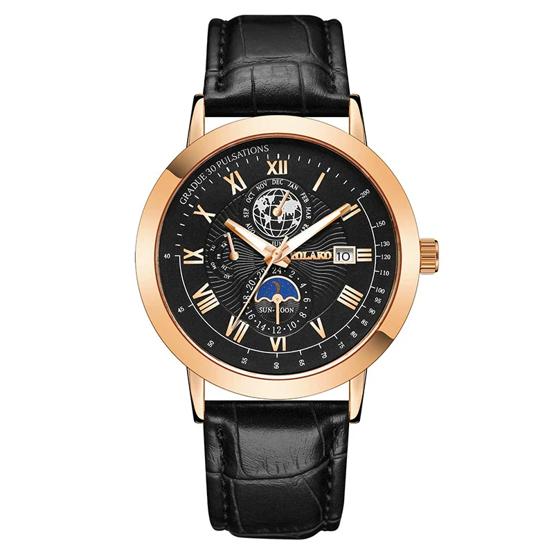 Men's Metal And Pu Quartz Watch With Round Dial Business Style - Image 9