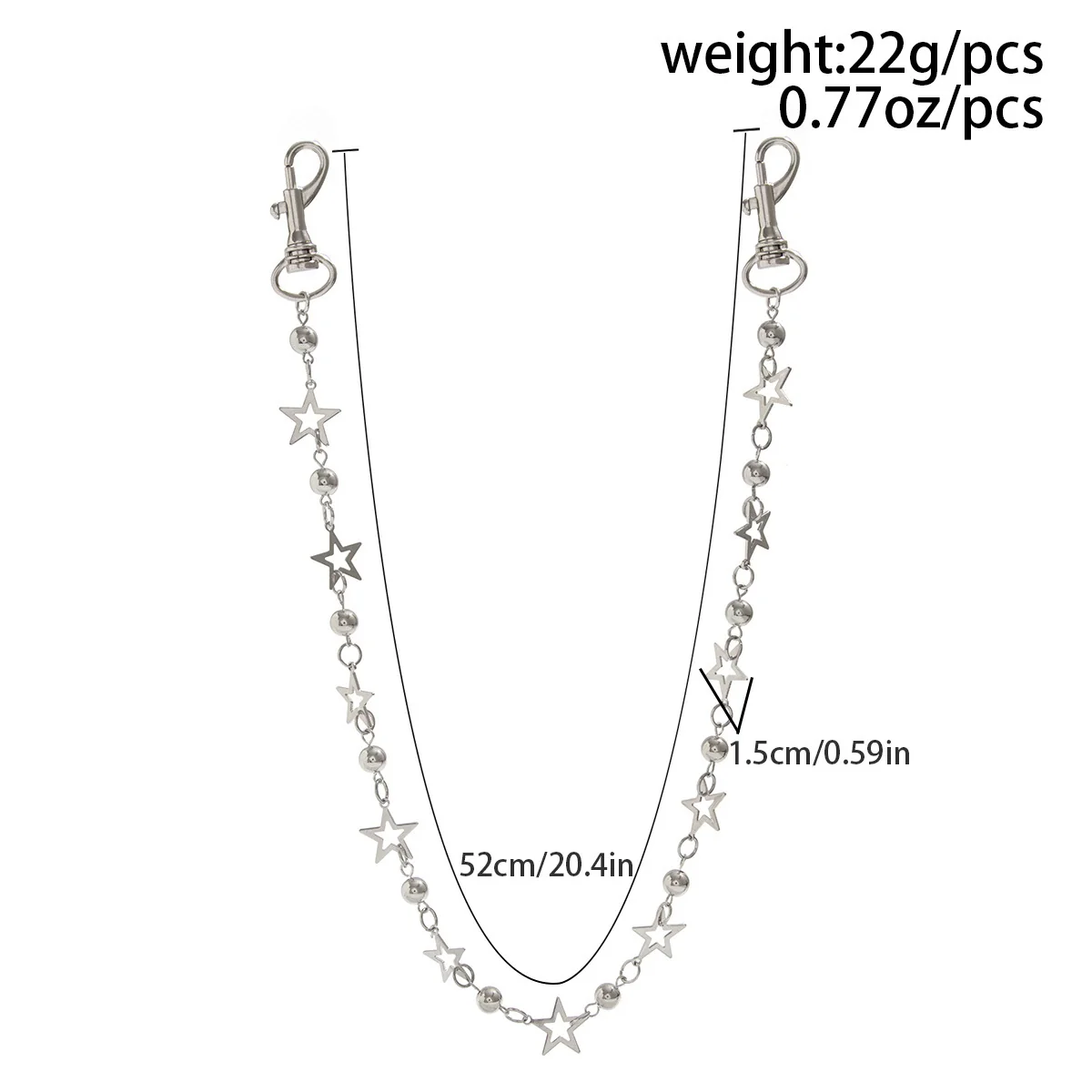 Men's Metal Fivepointed Star Round Bead Stitching Hiphop Cowboy Pants Chain Waist Chain - Image 6