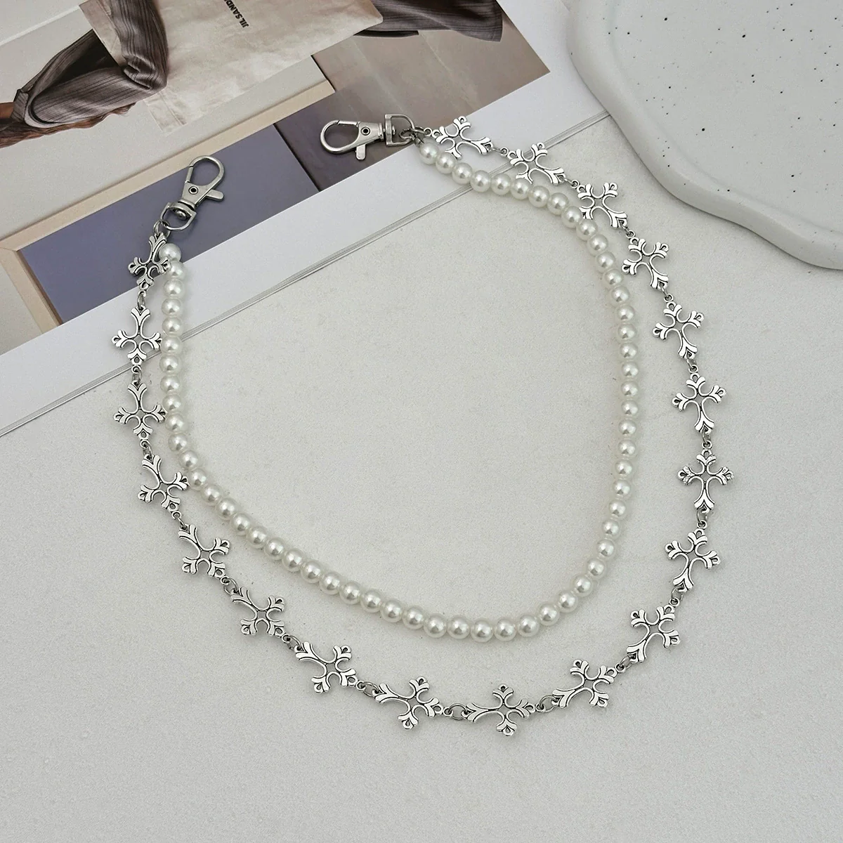 Men's Metal Handmade Hiphop Niche Waist Chain With Cross Crown Roman Numerals Pattern - Image 4
