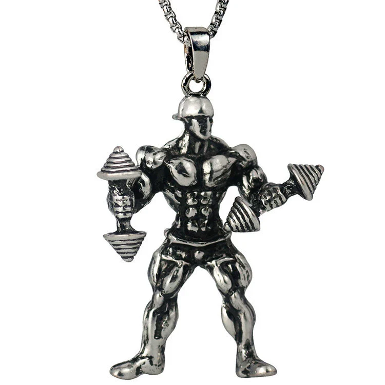 Men's Metal Jewelry Fitness Pendant With Cartoon Characters And Electroplating Treatment On Pearl Chain - Image 10