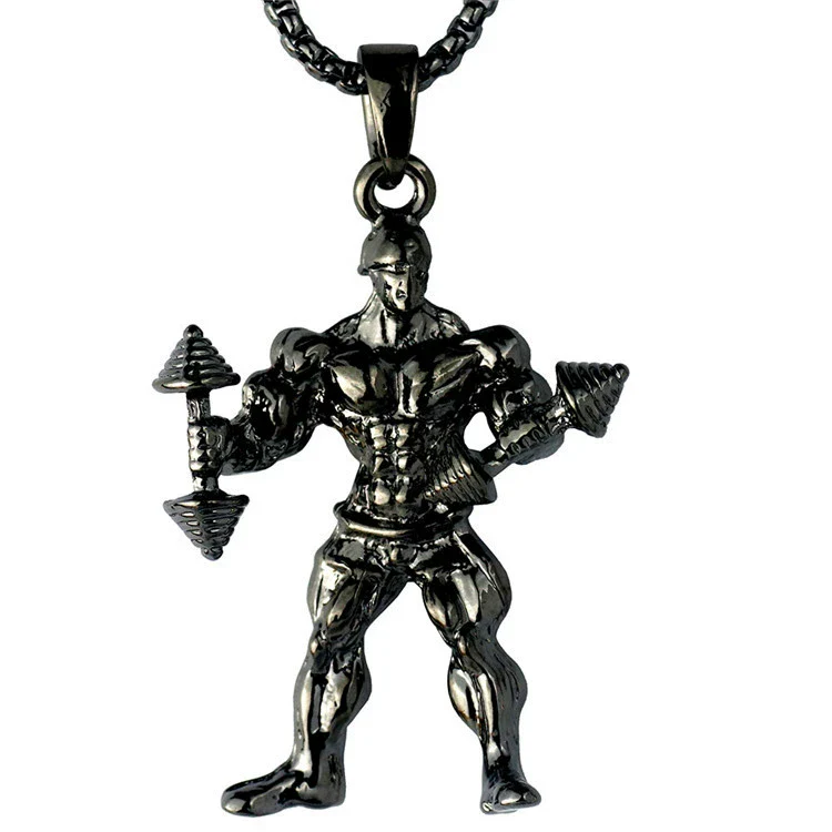 Men's Metal Jewelry Fitness Pendant With Cartoon Characters And Electroplating Treatment On Pearl Chain - Image 11