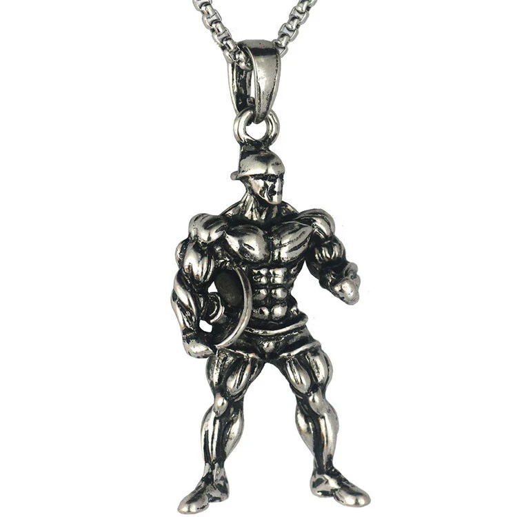 Men's Metal Jewelry Fitness Pendant With Cartoon Characters And Electroplating Treatment On Pearl Chain - Image 13