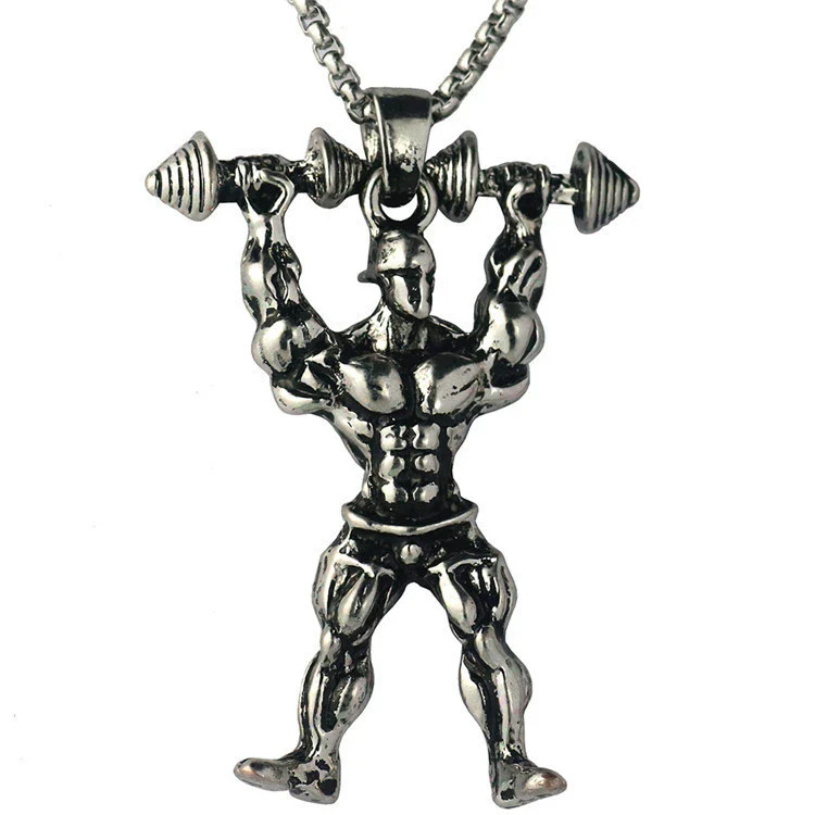 Men's Metal Jewelry Fitness Pendant With Cartoon Characters And Electroplating Treatment On Pearl Chain - Image 16
