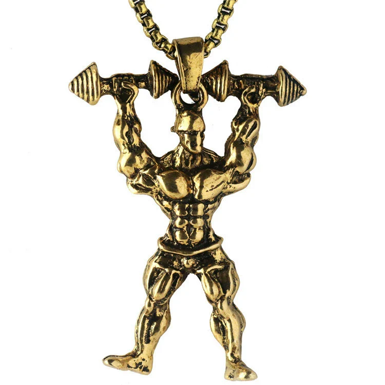 Men's Metal Jewelry Fitness Pendant With Cartoon Characters And Electroplating Treatment On Pearl Chain - Image 18