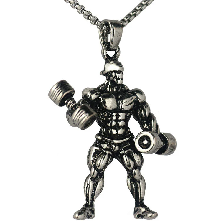 Men's Metal Jewelry Fitness Pendant With Cartoon Characters And Electroplating Treatment On Pearl Chain - Image 19