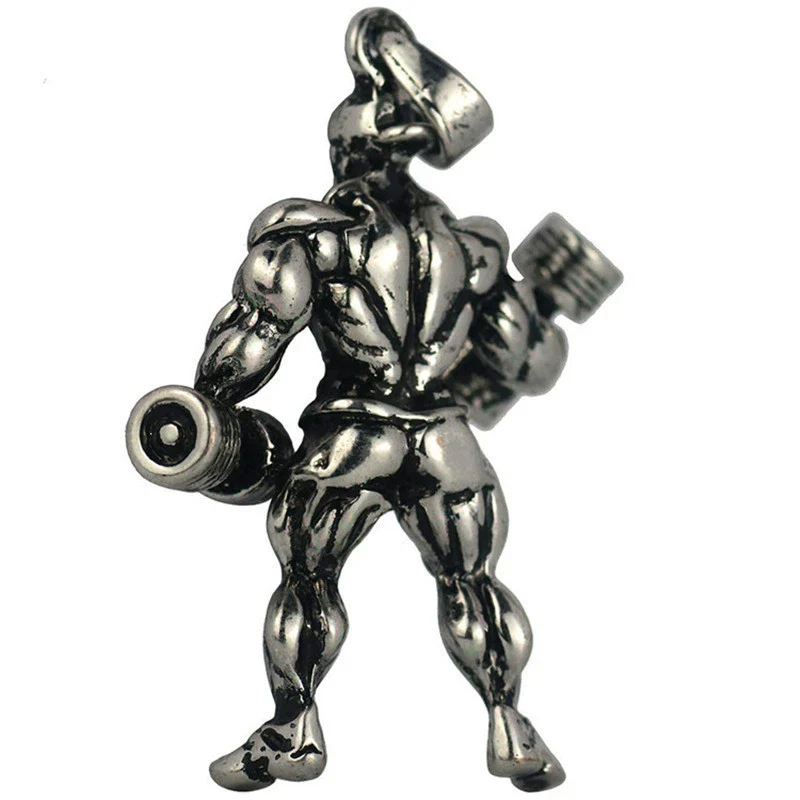 Men's Metal Jewelry Fitness Pendant With Cartoon Characters And Electroplating Treatment On Pearl Chain - Image 2
