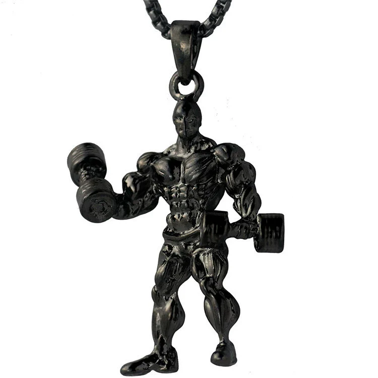 Men's Metal Jewelry Fitness Pendant With Cartoon Characters And Electroplating Treatment On Pearl Chain - Image 20