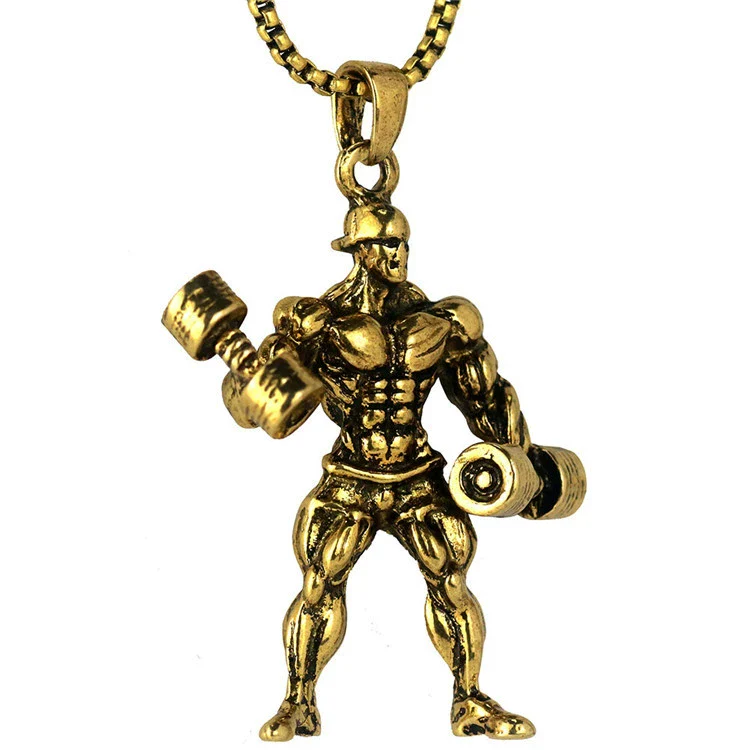 Men's Metal Jewelry Fitness Pendant With Cartoon Characters And Electroplating Treatment On Pearl Chain - Image 21