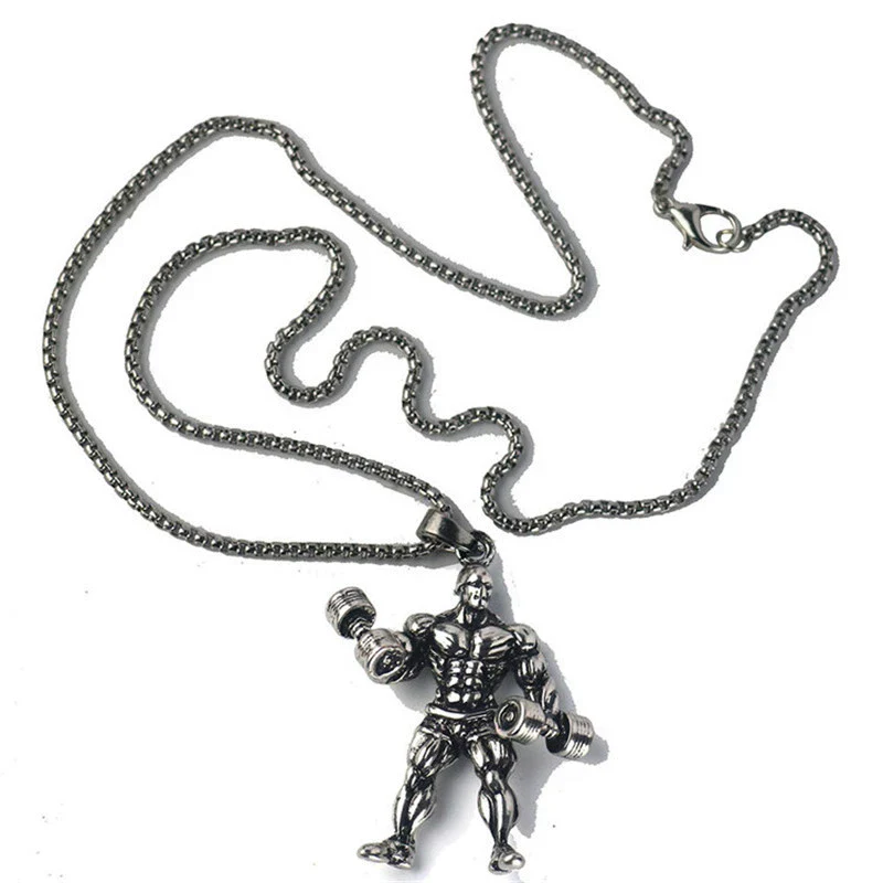 Men's Metal Jewelry Fitness Pendant With Cartoon Characters And Electroplating Treatment On Pearl Chain - Image 3