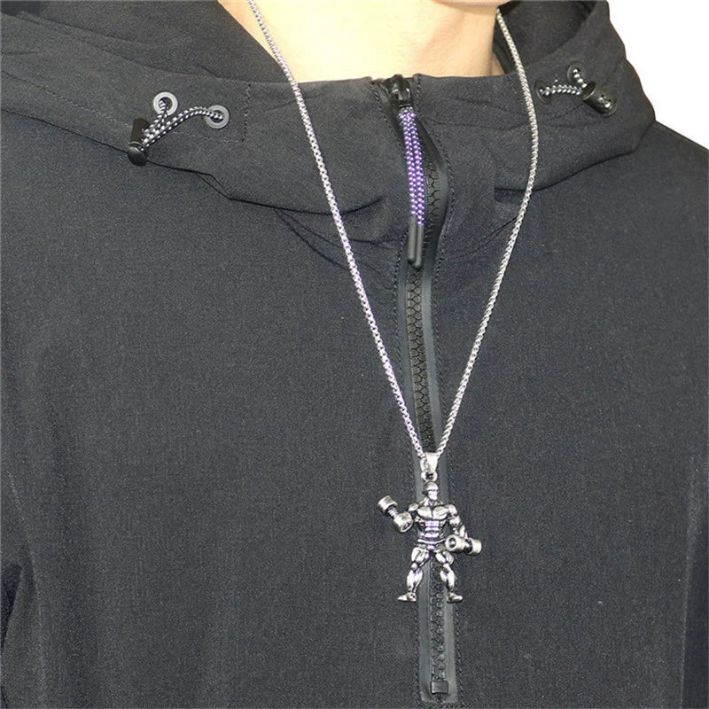 Men's Metal Jewelry Fitness Pendant With Cartoon Characters And Electroplating Treatment On Pearl Chain - Image 4