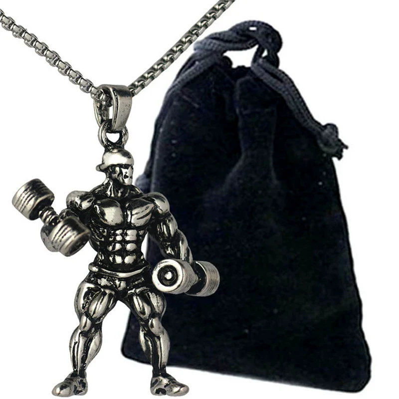 Men's Metal Jewelry Fitness Pendant With Cartoon Characters And Electroplating Treatment On Pearl Chain - Image 5