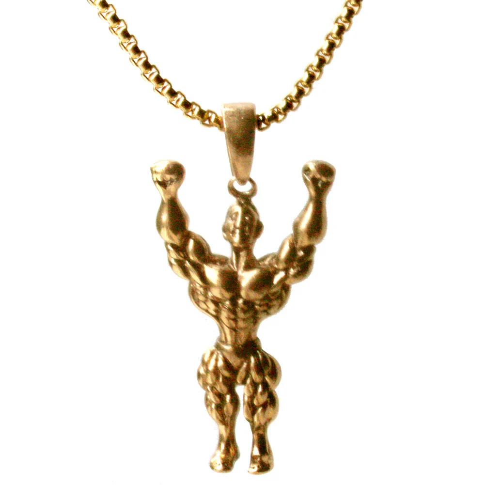 Men's Metal Jewelry Fitness Pendant With Cartoon Characters And Electroplating Treatment On Pearl Chain - Image 7
