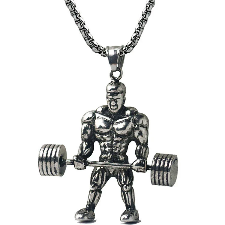 Men's Metal Jewelry Fitness Pendant With Cartoon Characters And Electroplating Treatment On Pearl Chain - Image 8