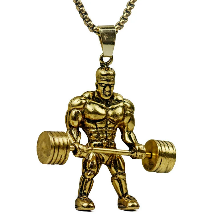 Men's Metal Jewelry Fitness Pendant With Cartoon Characters And Electroplating Treatment On Pearl Chain - Image 9