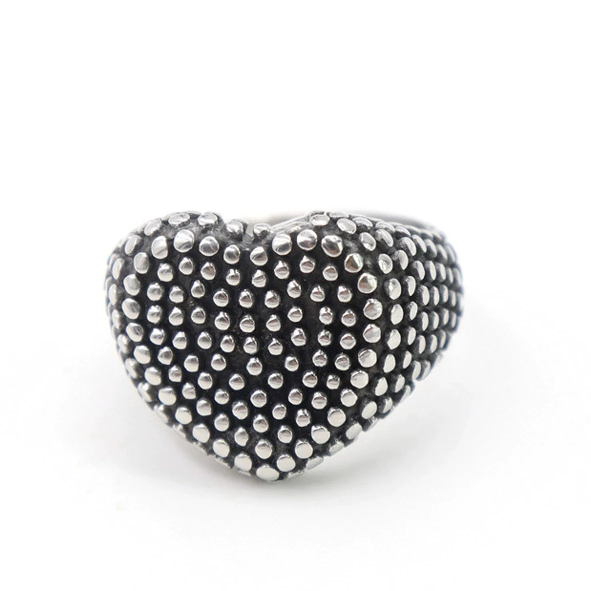 Men's Motorcycle Jewelry Stainless Steel Old Retro Boiled Black Heartshaped Ring Apply Oil - Image 3