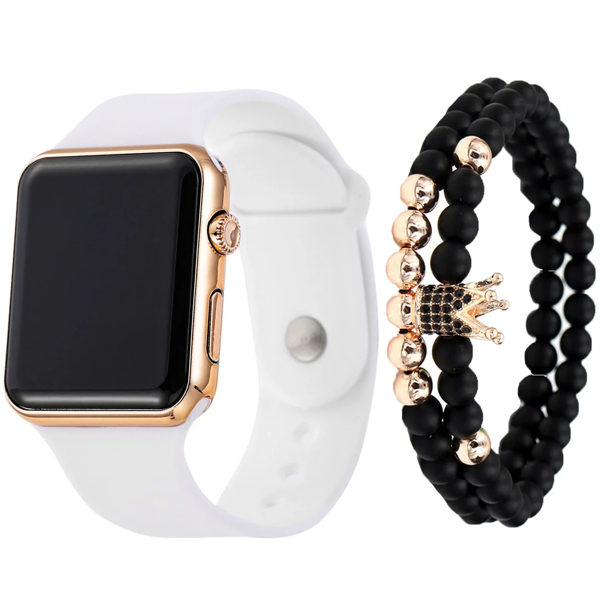 Men's Movement Style Silicone And Stainless Steel Square Electronic Watch Bracelet Suit - Image 2
