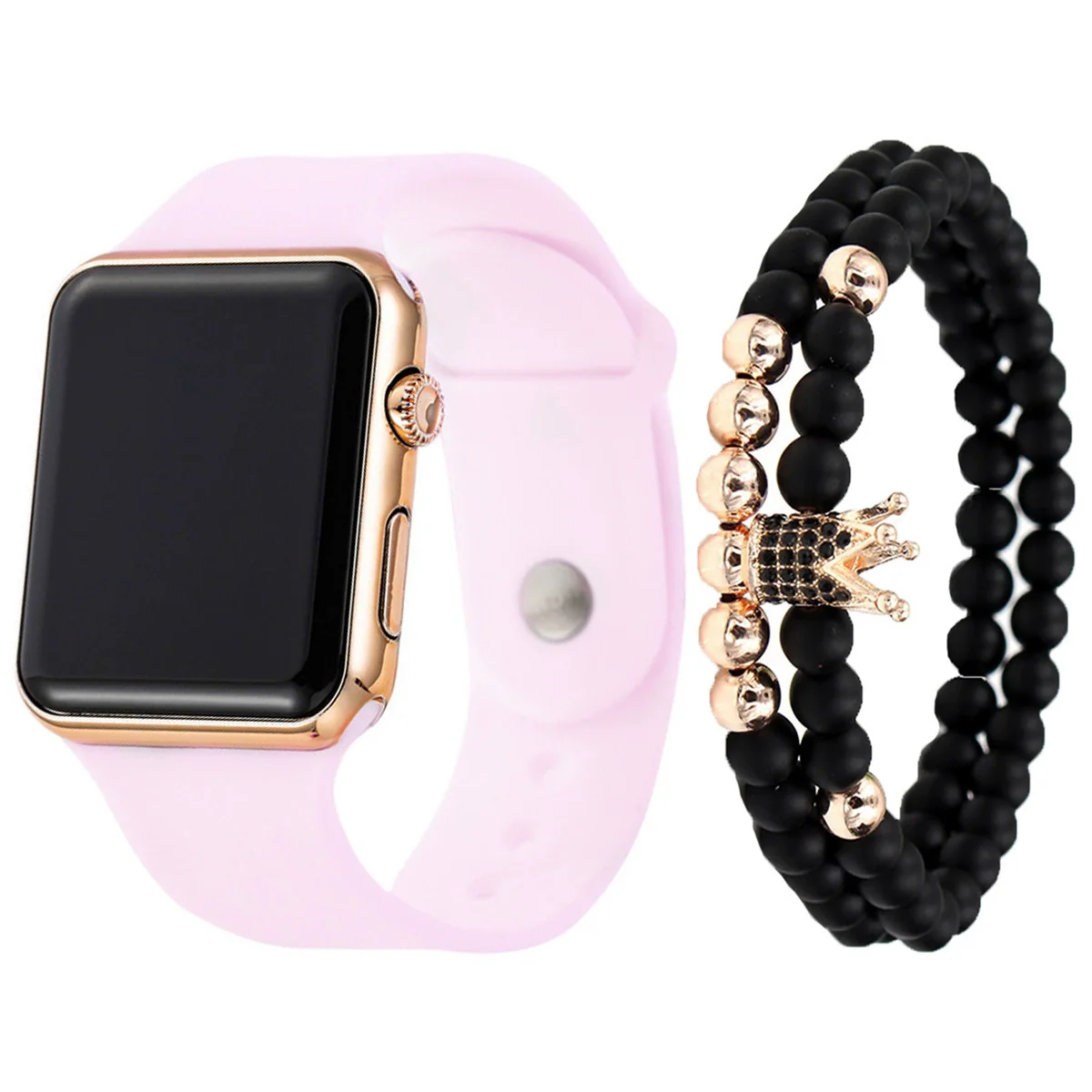 Men's Movement Style Silicone And Stainless Steel Square Electronic Watch Bracelet Suit - Image 4