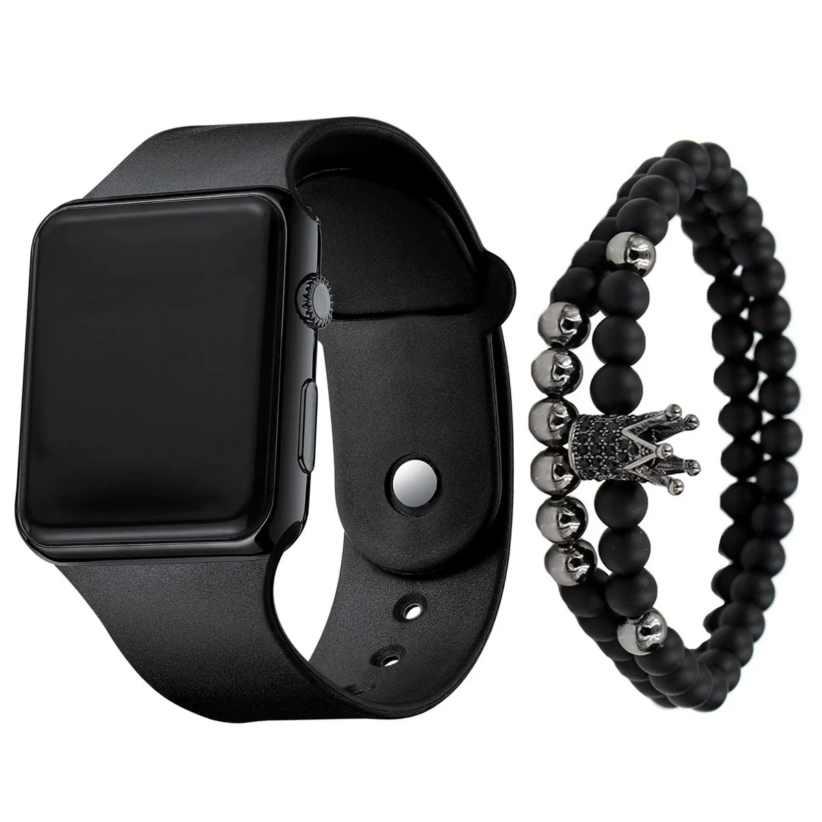 Men's Movement Style Silicone And Stainless Steel Square Electronic Watch Bracelet Suit - Image 5