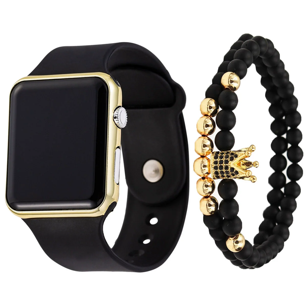 Men's Movement Style Silicone And Stainless Steel Square Electronic Watch Bracelet Suit - Image 6