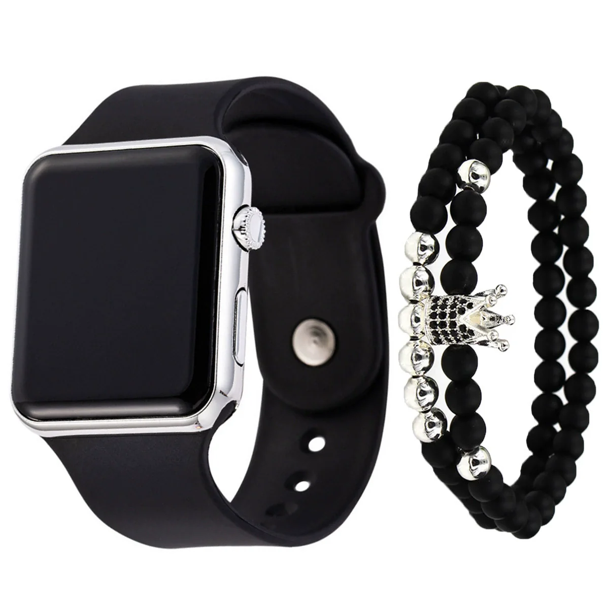 Men's Movement Style Silicone And Stainless Steel Square Electronic Watch Bracelet Suit - Image 7