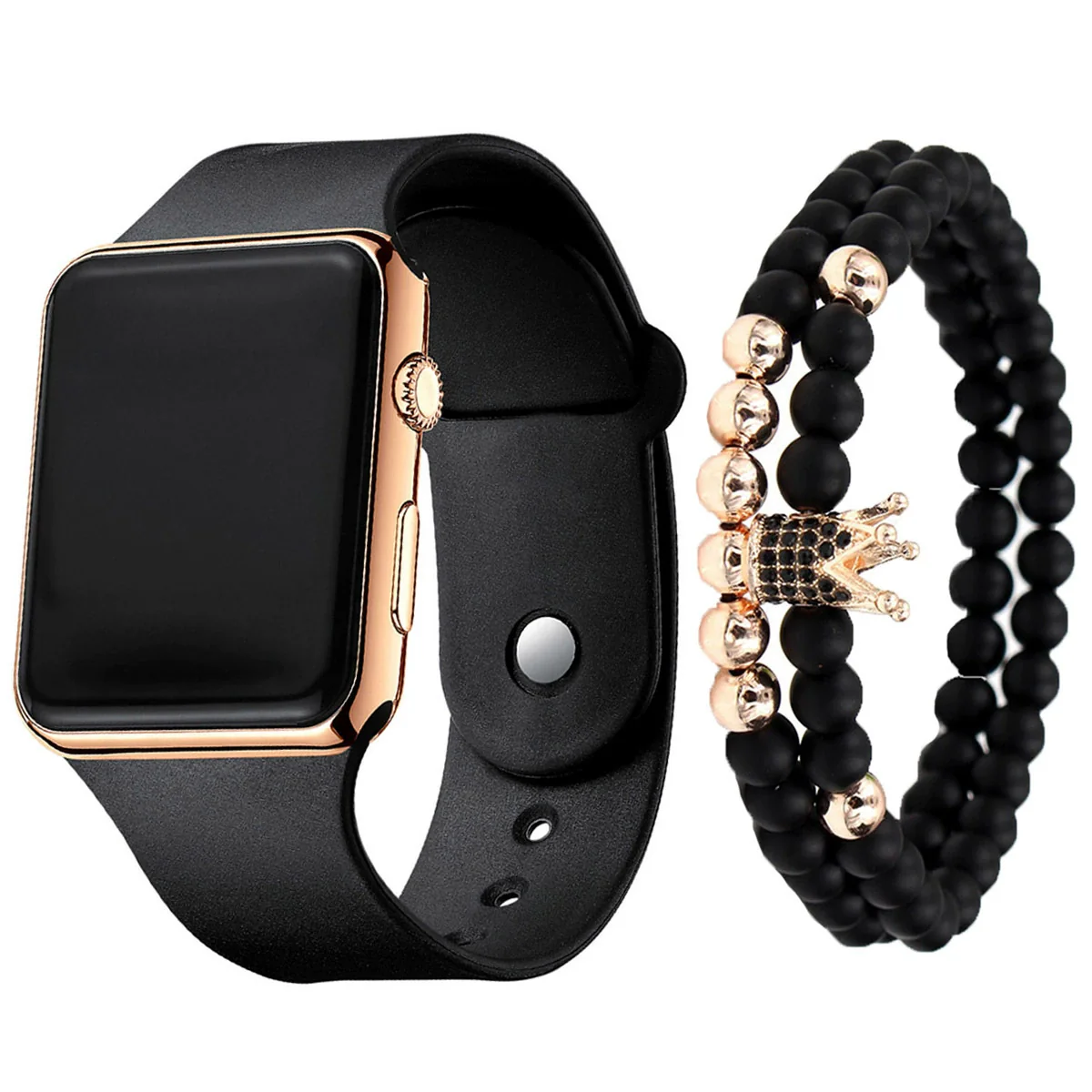 Men's Movement Style Silicone And Stainless Steel Square Electronic Watch Bracelet Suit - Image 8