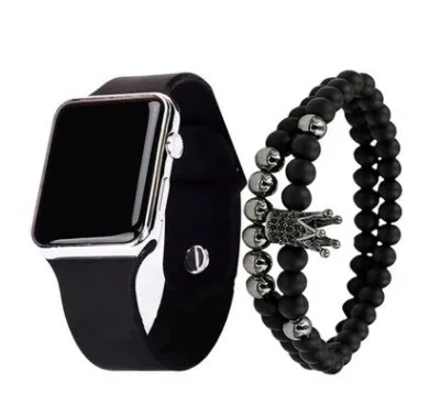 Men's Movement Style Silicone And Stainless Steel Square Electronic Watch Bracelet Suit - Image 9