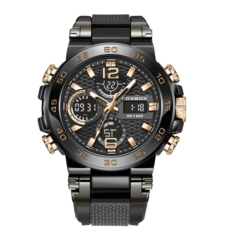 Men's Multifunction Waterproof Sports Watch With Zinc Alloy Case Silicone Strap And Mineral Strengthened Glass Mirror Geometric Style Round Dial - Image 8