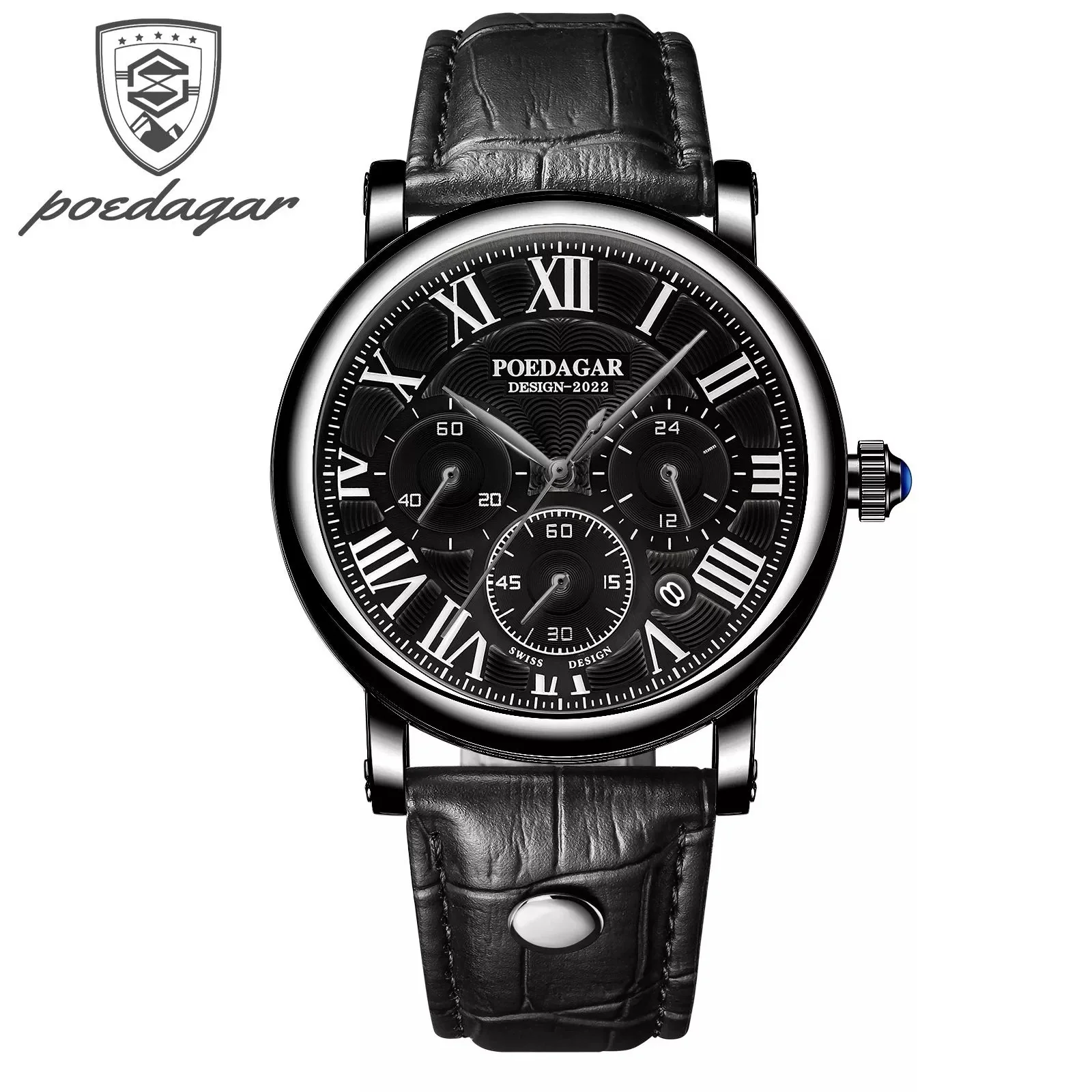 Men's Multifunctional Belt Quartz Watch Genuine Leather Alloy Case Sapphire Crystal Glass Mirror Round Dial Leisure Style - Image 3