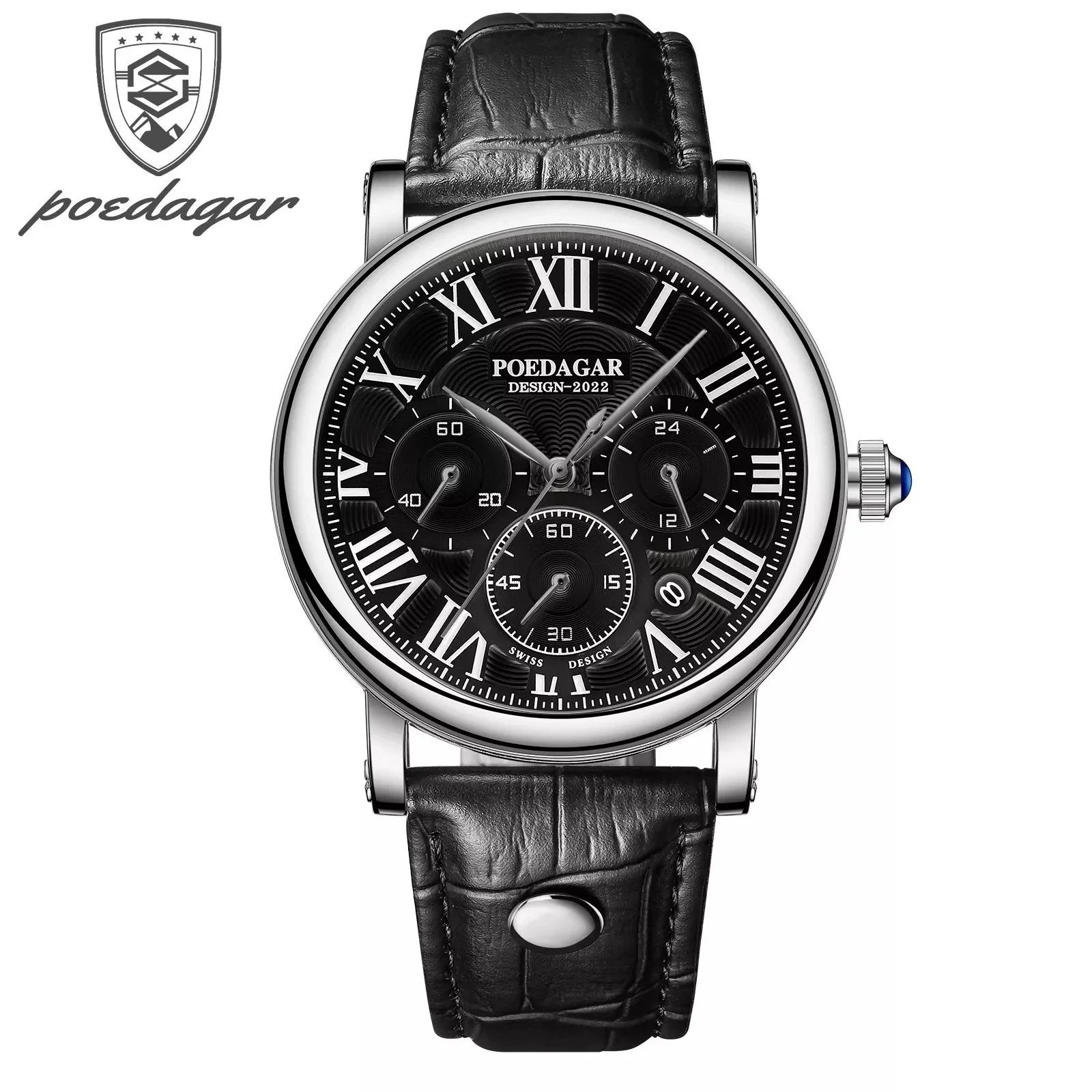 Men's Multifunctional Belt Quartz Watch Genuine Leather Alloy Case Sapphire Crystal Glass Mirror Round Dial Leisure Style - Image 4