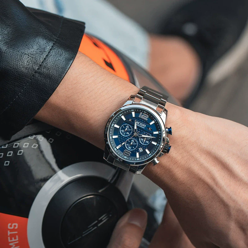Men's Multifunctional Business Sports Quartz Watch Alloy Case Stainless Steel Belt Round Dial - Image 4