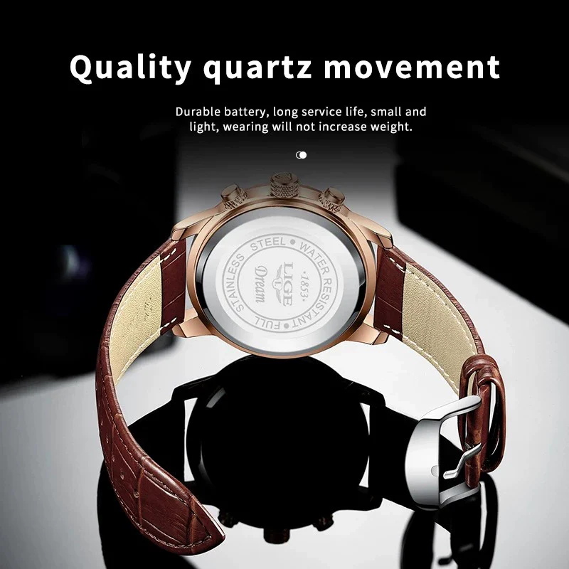 Men's Multifunctional Chronograph Quartz Watch Alloy Case Genuine Leather Strap Round Dial Leisure Style - Image 3