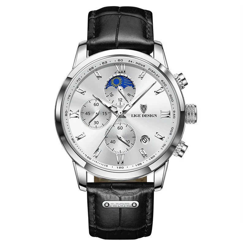 Men's Multifunctional Chronograph Quartz Watch Alloy Case Genuine Leather Strap Round Dial Leisure Style - Image 8