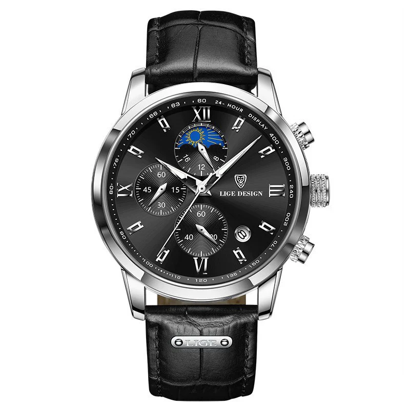 Men's Multifunctional Chronograph Quartz Watch Alloy Case Genuine Leather Strap Round Dial Leisure Style - Image 9