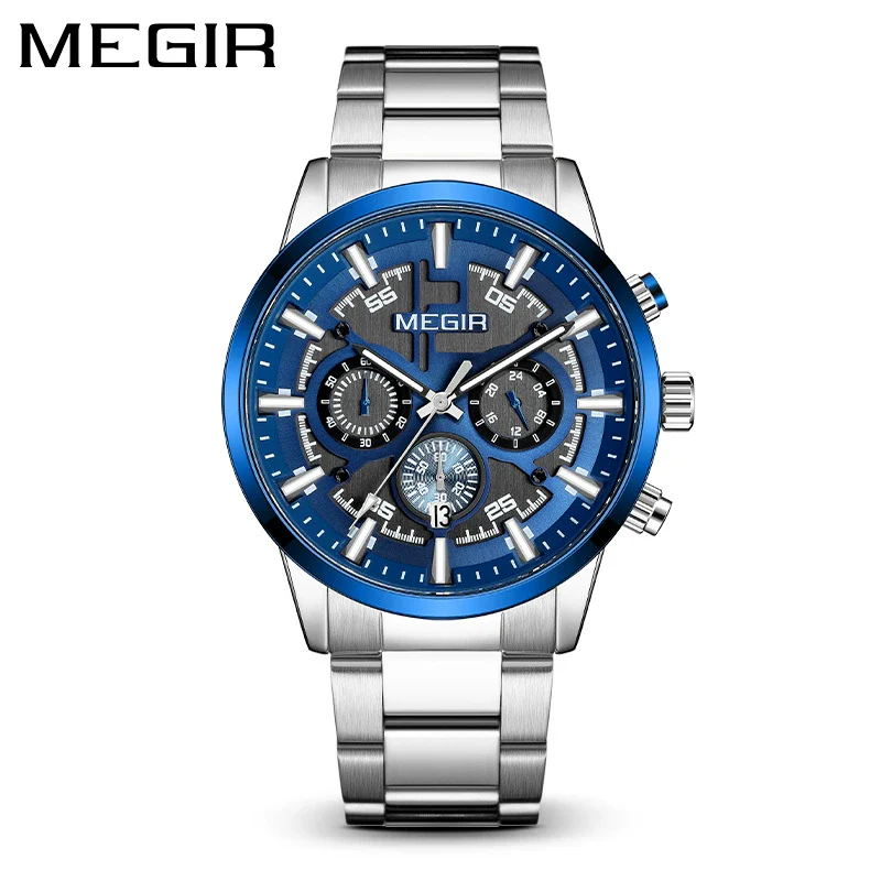 Men's Multifunctional Chronograph Sports Business Luminous Watch Alloy Case Steel Strap Round Dial - Image 5