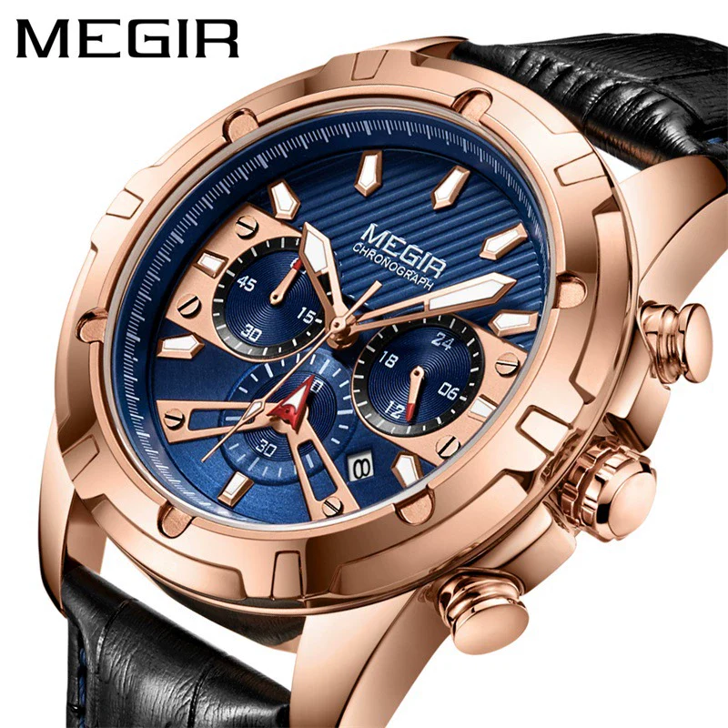 Men's Multifunctional Chronograph Waterproof Luminous Leather Sport Quartz Watch Alloy Case Stainless Steel Clasp Genuine Leather Strap Round Dial