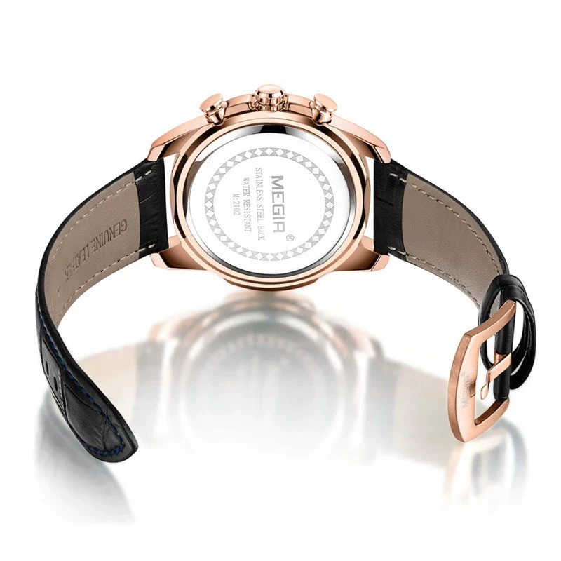 Men's Multifunctional Chronograph Waterproof Luminous Leather Sport Quartz Watch Alloy Case Stainless Steel Clasp Genuine Leather Strap Round Dial - Image 5
