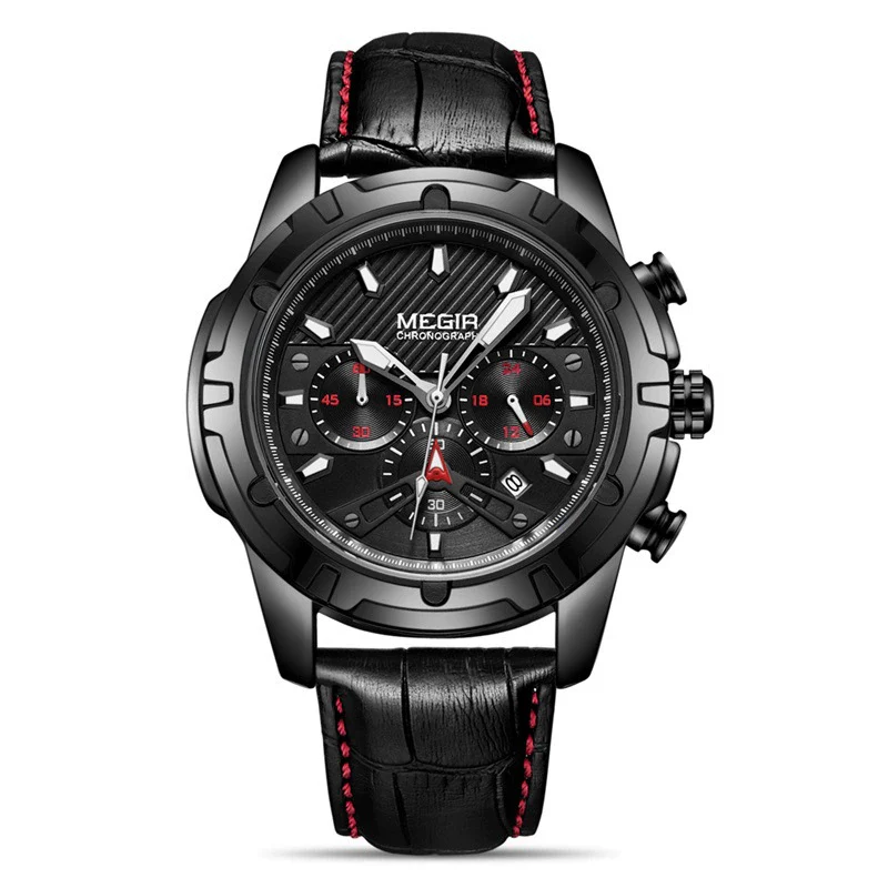 Men's Multifunctional Chronograph Waterproof Luminous Leather Sport Quartz Watch Alloy Case Stainless Steel Clasp Genuine Leather Strap Round Dial - Image 7